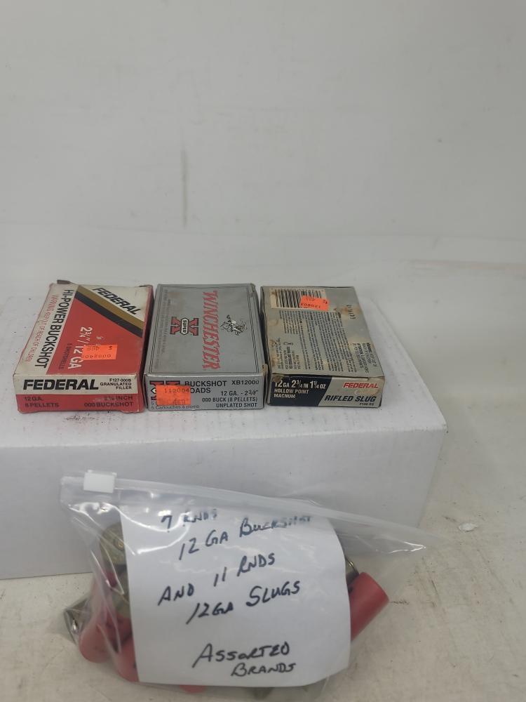 Assorted 12 Ga 3 Boxes 2¾" & 1 Bag Slugs 11 Rnds