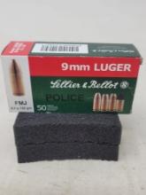 50 rnd box Sellier & Bellot 9mm Luger 124gr FMJ