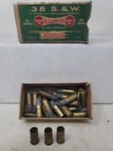 20 live rnds & 3 spent 38 S&W in original box (damaged)