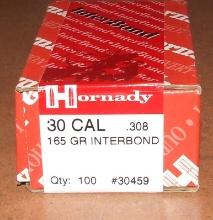 100 pcs Hornady .30 caliber .308" Bullets