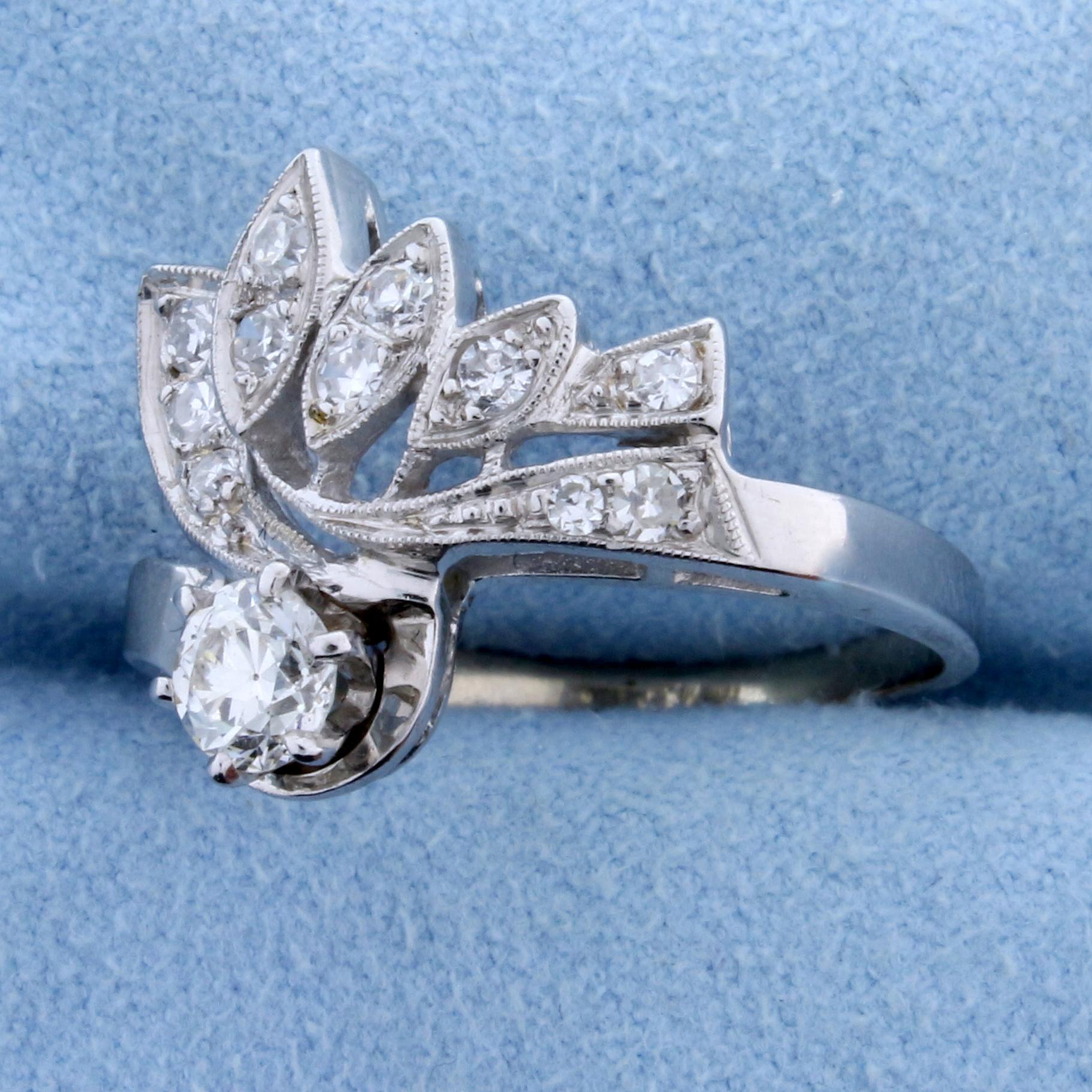 Antique 1/2 Ct Total Weight Old European Cut Diamond Ring In 14k White Gold