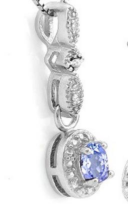 Tanzanite And Diamond Dangle Necklace In Sterling Silver
