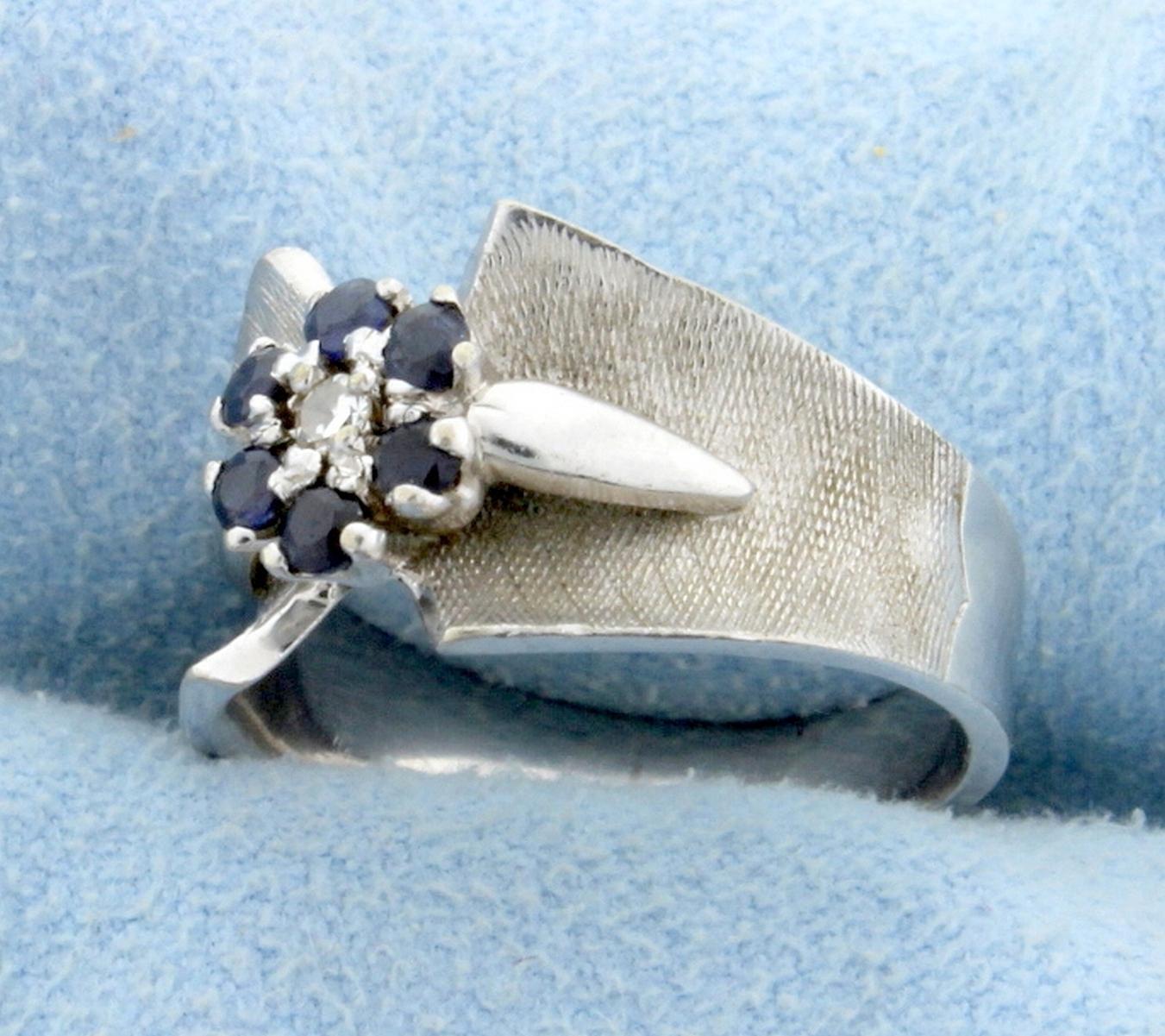Diamond & Sapphire Ring In 14k White Gold