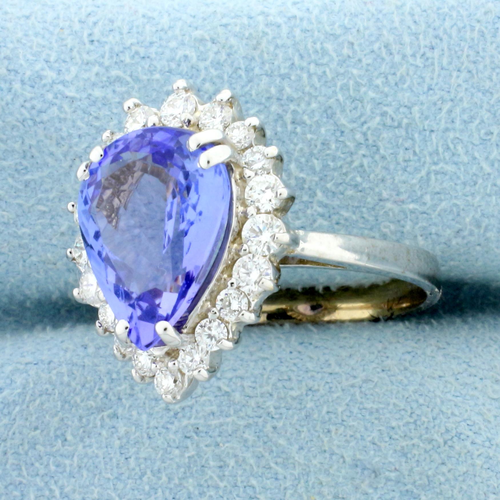 Aaa Quality Tanzanite And Diamond Ring In 18k White Gold