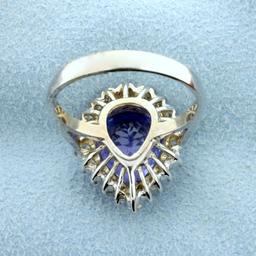 Aaa Quality Tanzanite And Diamond Ring In 18k White Gold