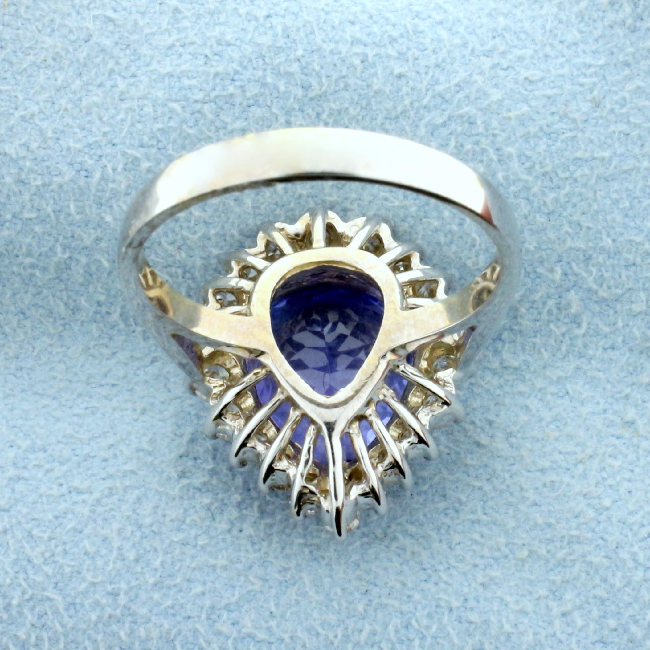 Aaa Quality Tanzanite And Diamond Ring In 18k White Gold