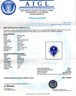 Aaa Quality Tanzanite And Diamond Ring In 18k White Gold