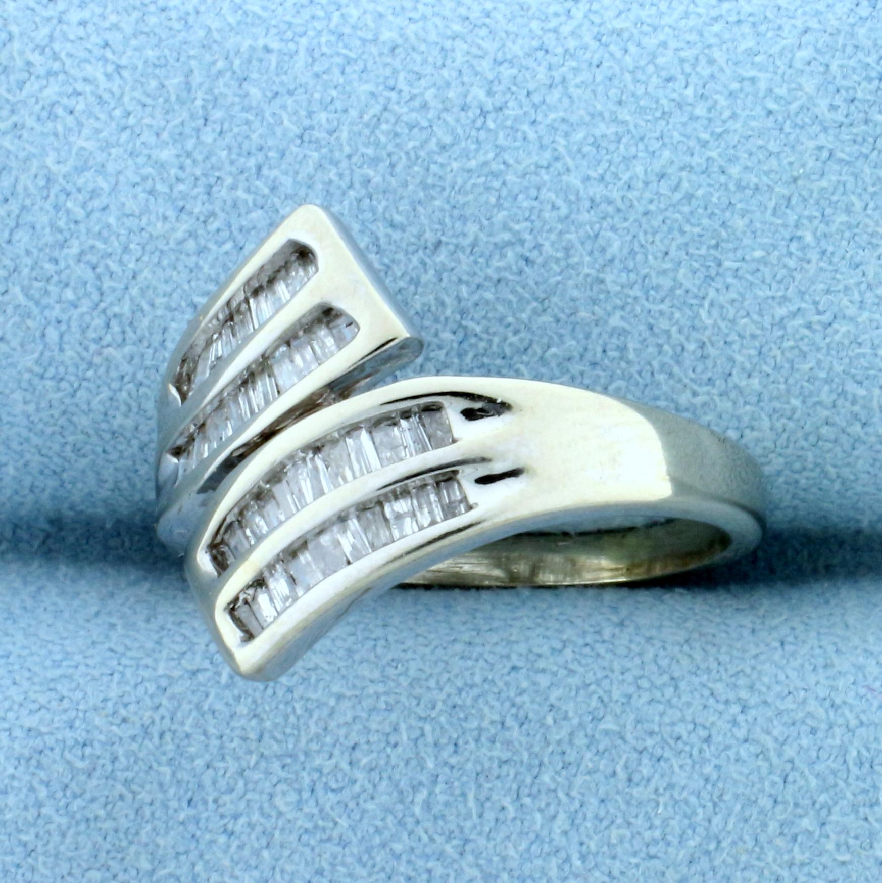 1ct Tw Diamond Baguette Bypass Ring In 10k White Gold