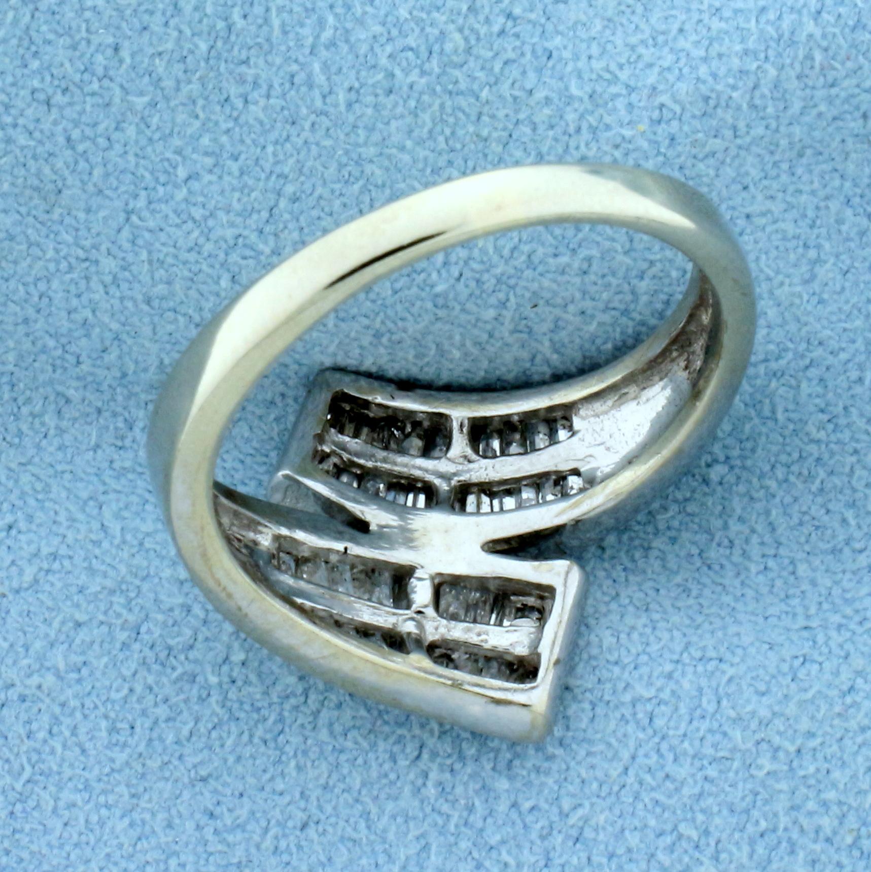 1ct Tw Diamond Baguette Bypass Ring In 10k White Gold