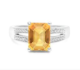 2ct Golden Citrine & Diamond Ring In Sterling Silver