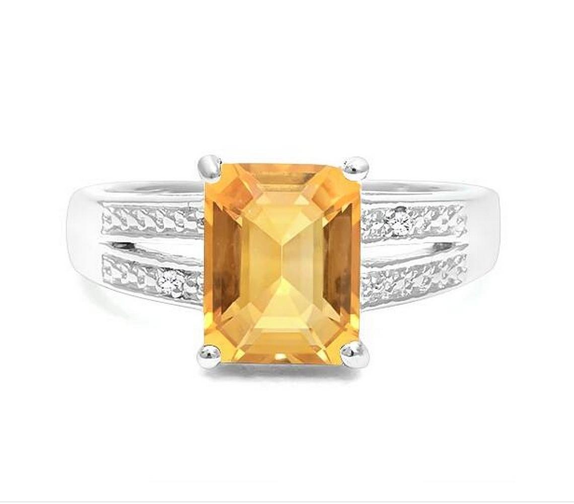2ct Golden Citrine & Diamond Ring In Sterling Silver