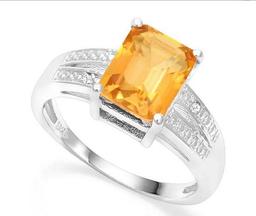 2ct Golden Citrine & Diamond Ring In Sterling Silver