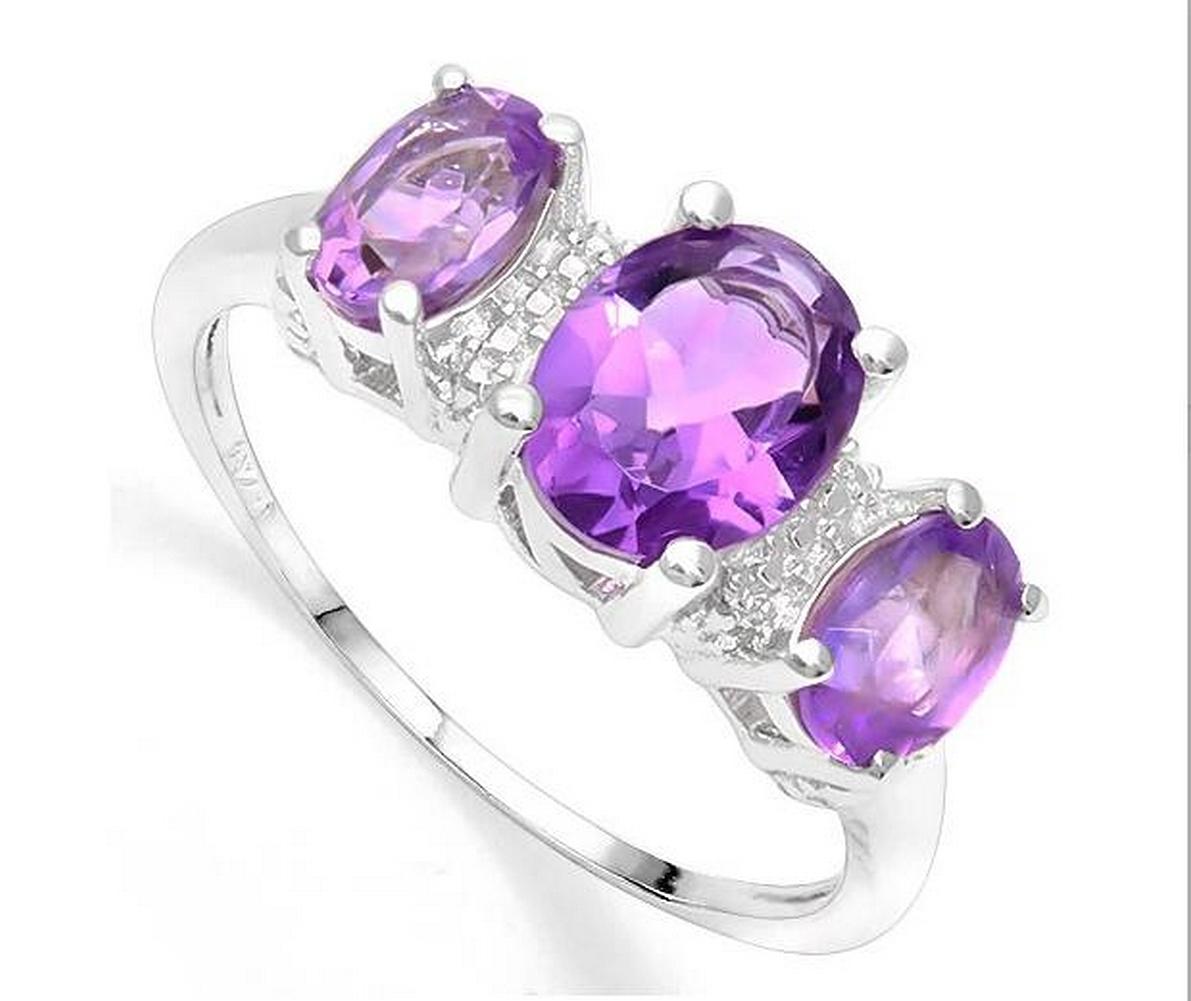 2ctw Amethyst & Diamond 3-stone Ring In Sterling Silver