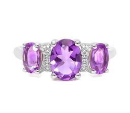 2ctw Amethyst & Diamond 3-stone Ring In Sterling Silver