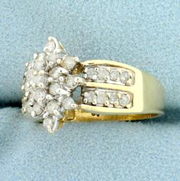 Vintage 1ct Tw Diamond Cluster Ring In 10k Yellow Gold