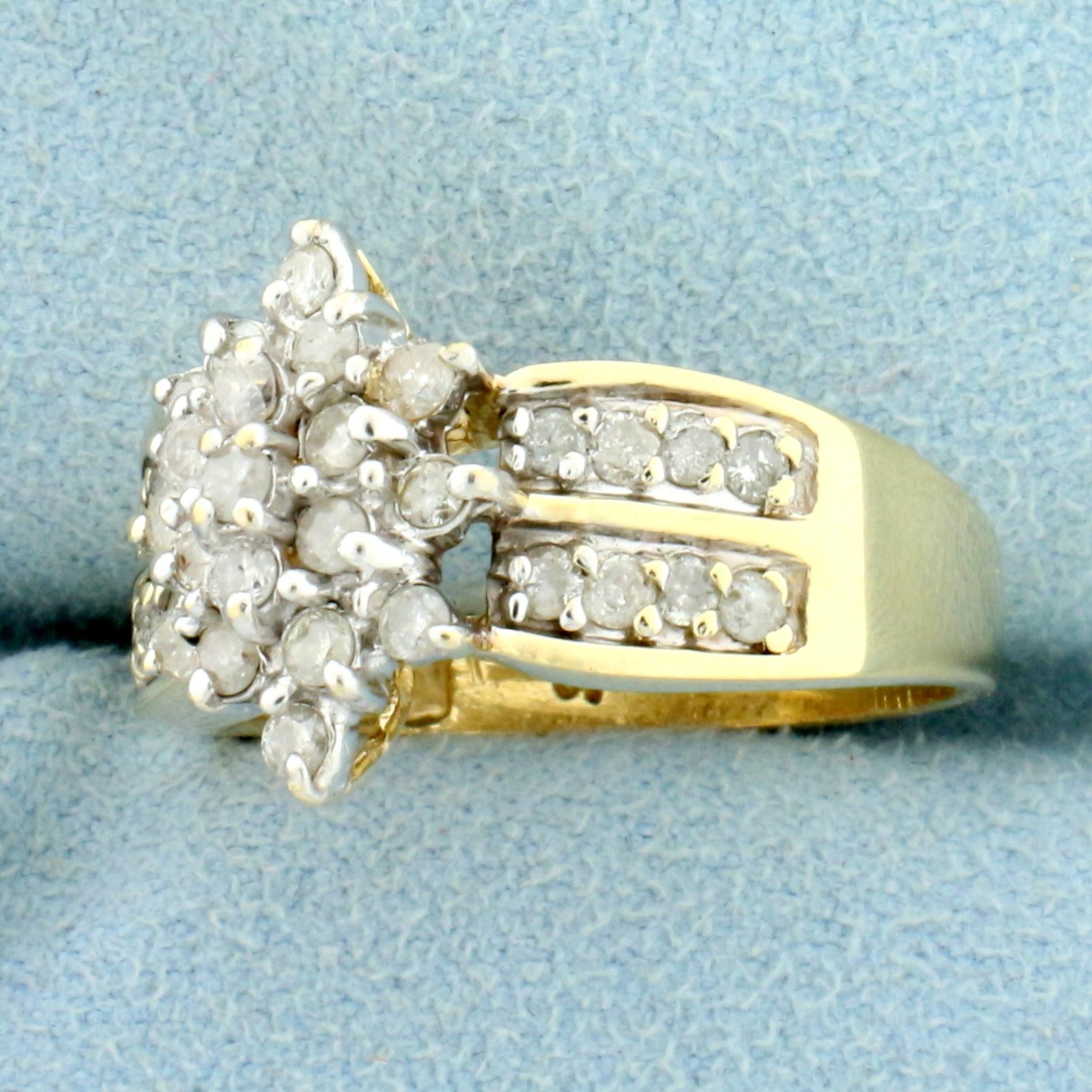 Vintage 1ct Tw Diamond Cluster Ring In 10k Yellow Gold