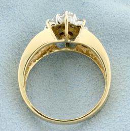 Vintage 1ct Tw Diamond Cluster Ring In 10k Yellow Gold