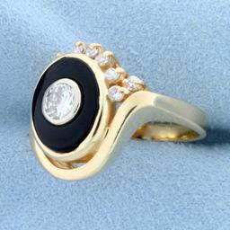 Vintage 3/4ct Tw Diamond And Onyx Evil Eye Ring In 14k Yellow Gold