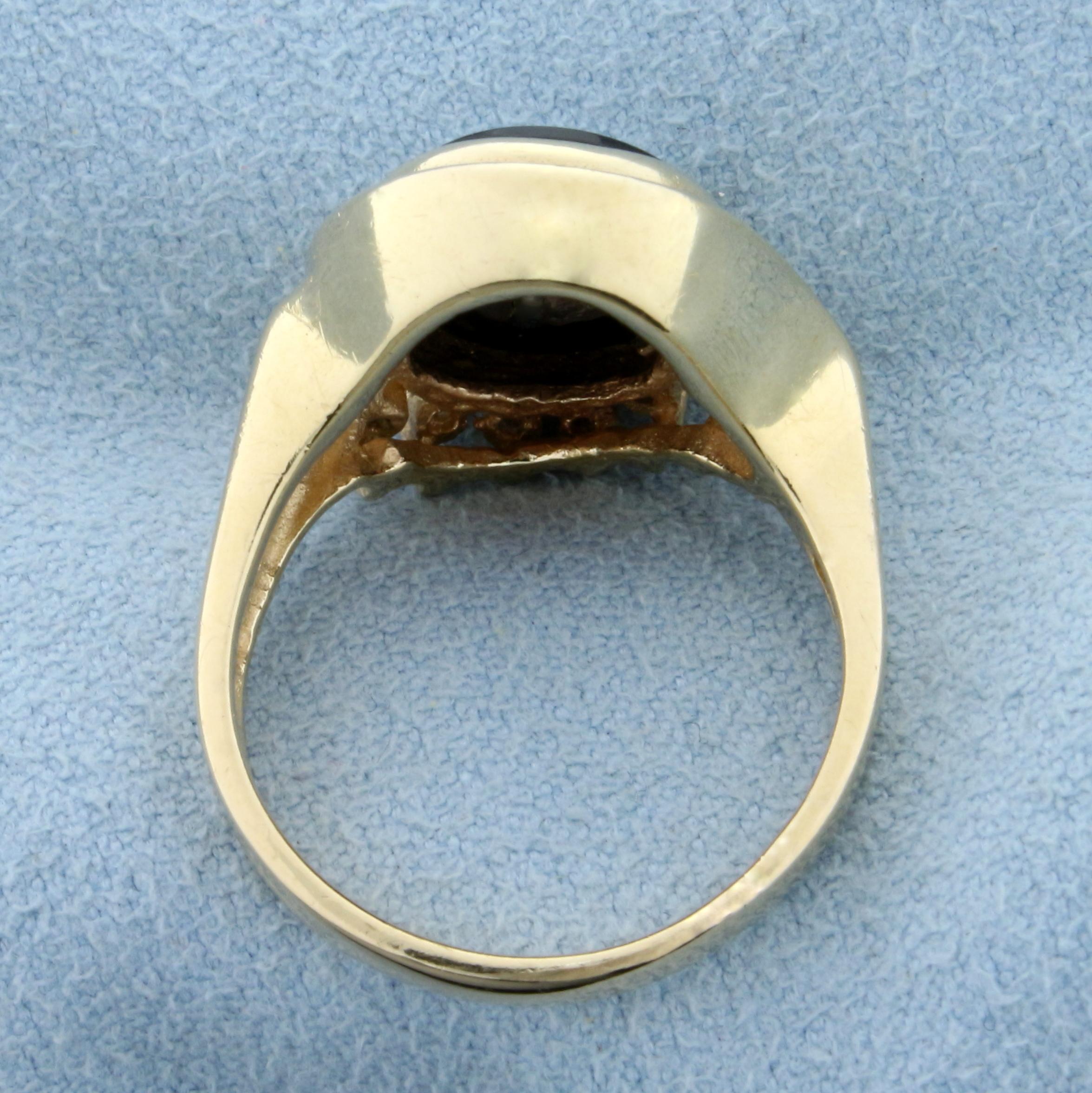 Vintage 3/4ct Tw Diamond And Onyx Evil Eye Ring In 14k Yellow Gold