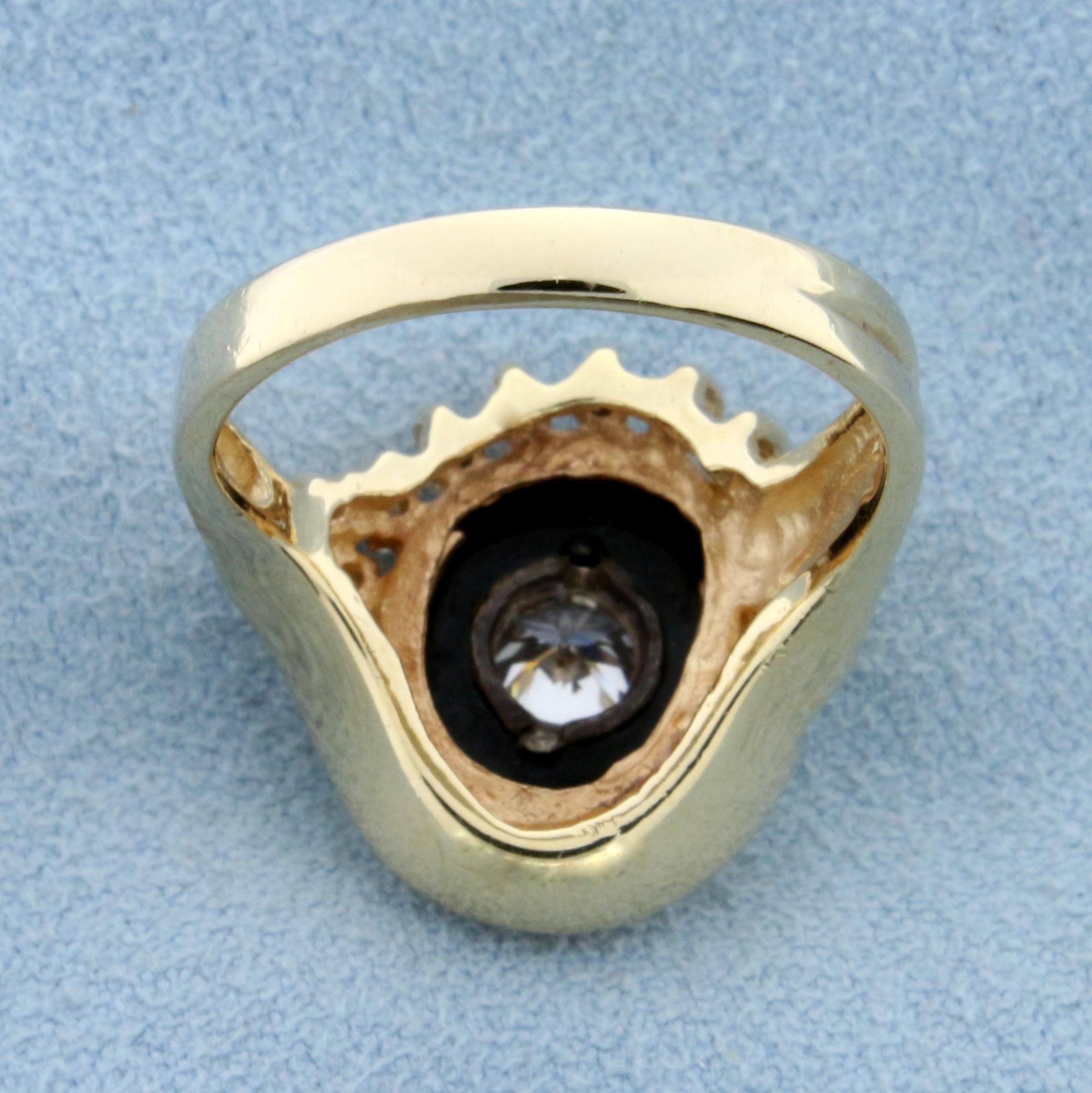 Vintage 3/4ct Tw Diamond And Onyx Evil Eye Ring In 14k Yellow Gold