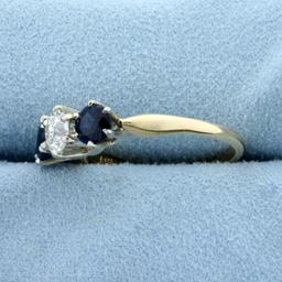 1.5ct Tw Three Stone Sapphire And Diamond Ring In 14k Yellow And White Gold