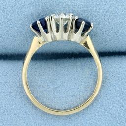1.5ct Tw Three Stone Sapphire And Diamond Ring In 14k Yellow And White Gold