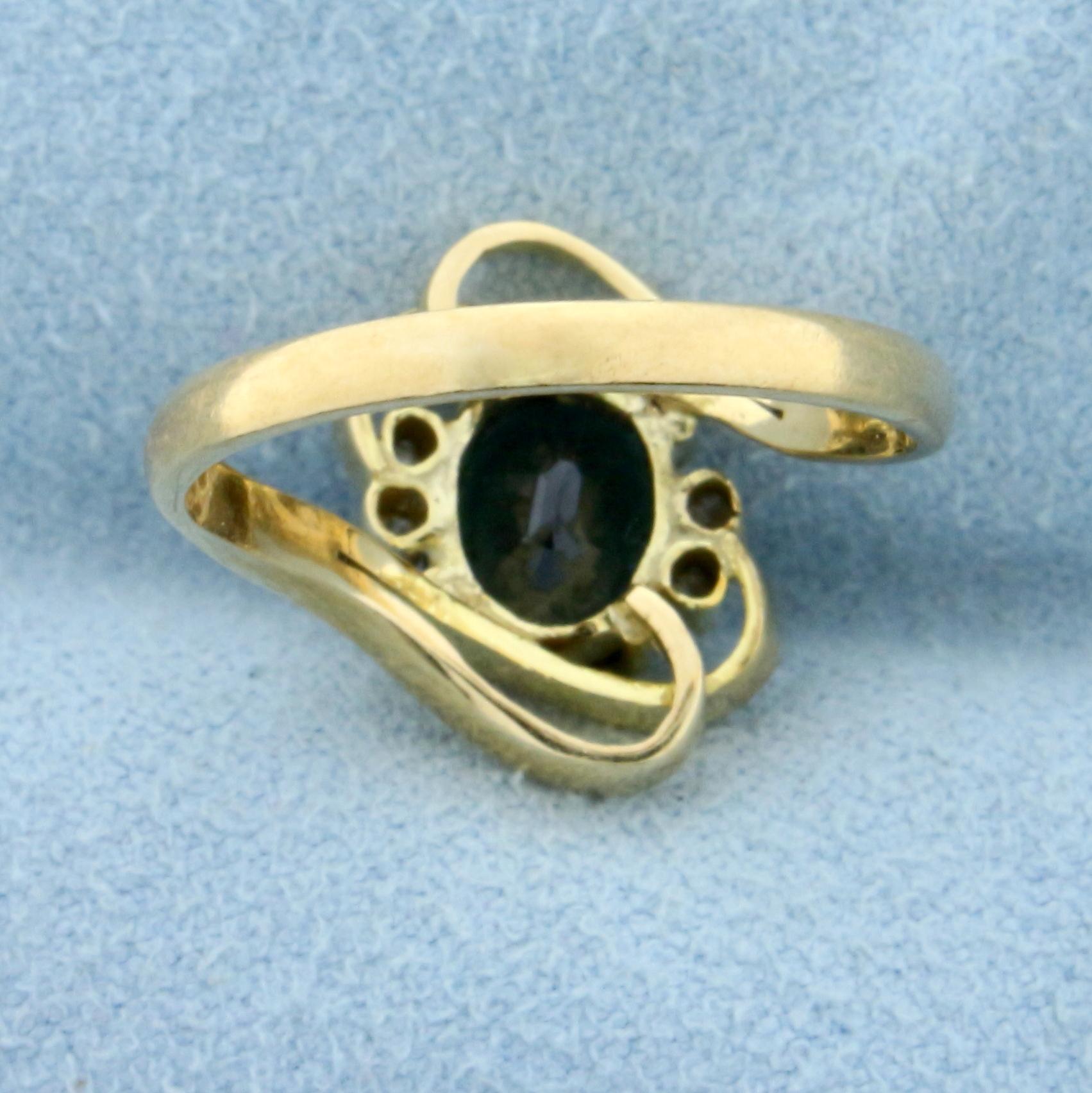 Chrome Tourmaline And Diamond Ring In 14k Yellow Gold