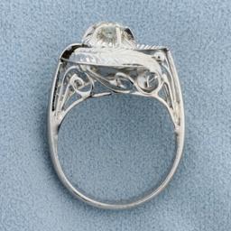 Feather Design Diamond Solitaire Ring In 14k White Gold