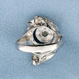 Feather Design Diamond Solitaire Ring In 14k White Gold