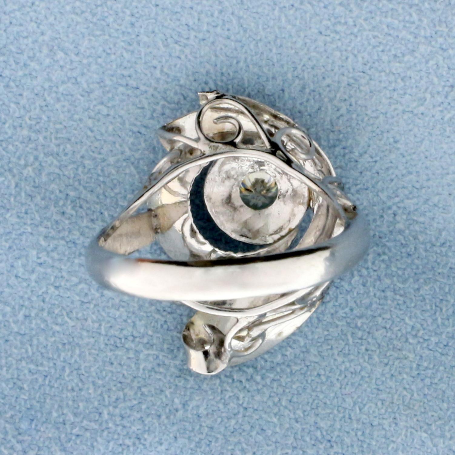 Feather Design Diamond Solitaire Ring In 14k White Gold
