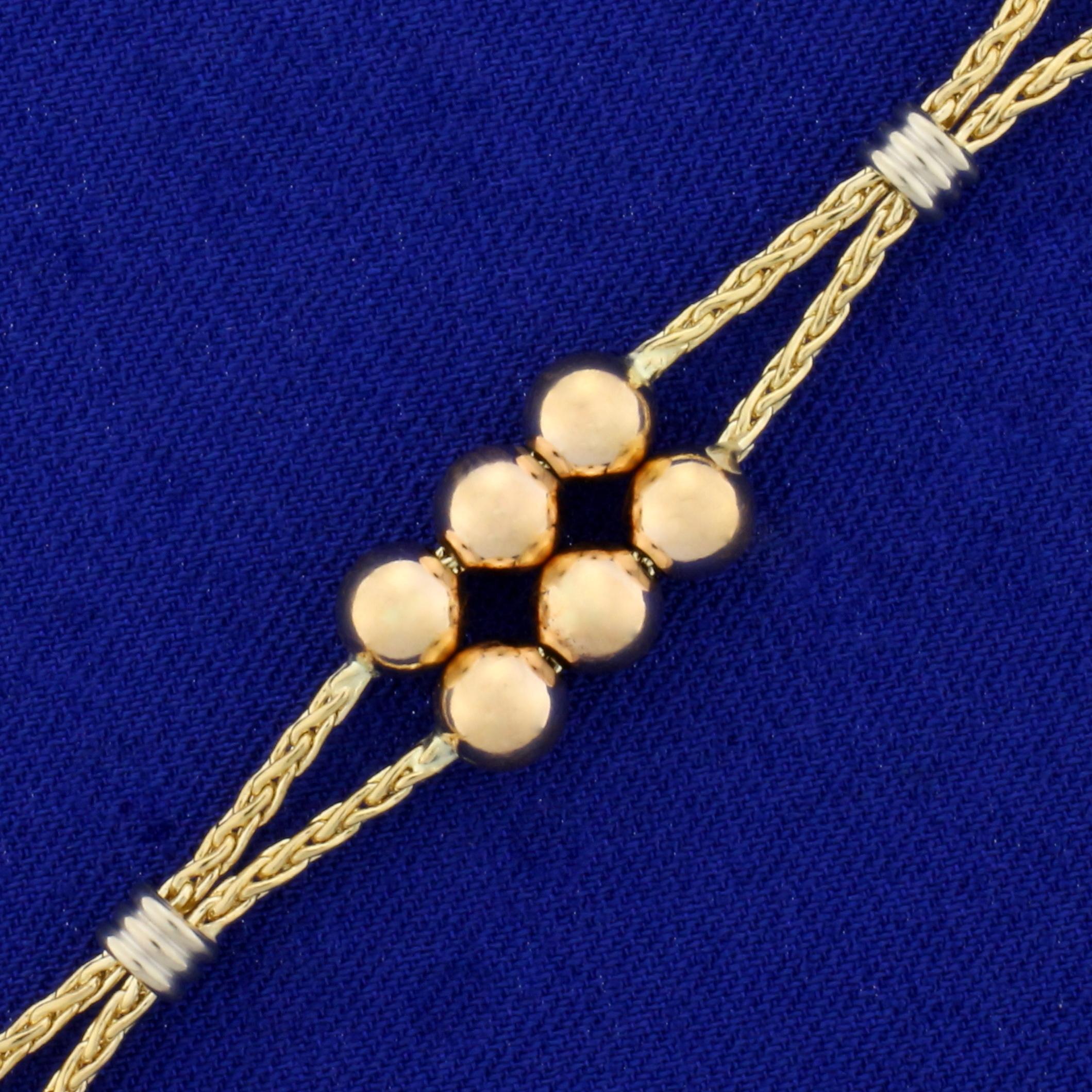 Foxtail Link And Bead Bracelet In 18k Yellow, White, And Rose Gold