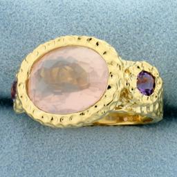 Rose Quartz And Amethyst Ring In 14k Yellow Gold