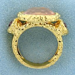 Rose Quartz And Amethyst Ring In 14k Yellow Gold