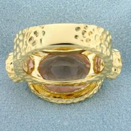 Rose Quartz And Amethyst Ring In 14k Yellow Gold