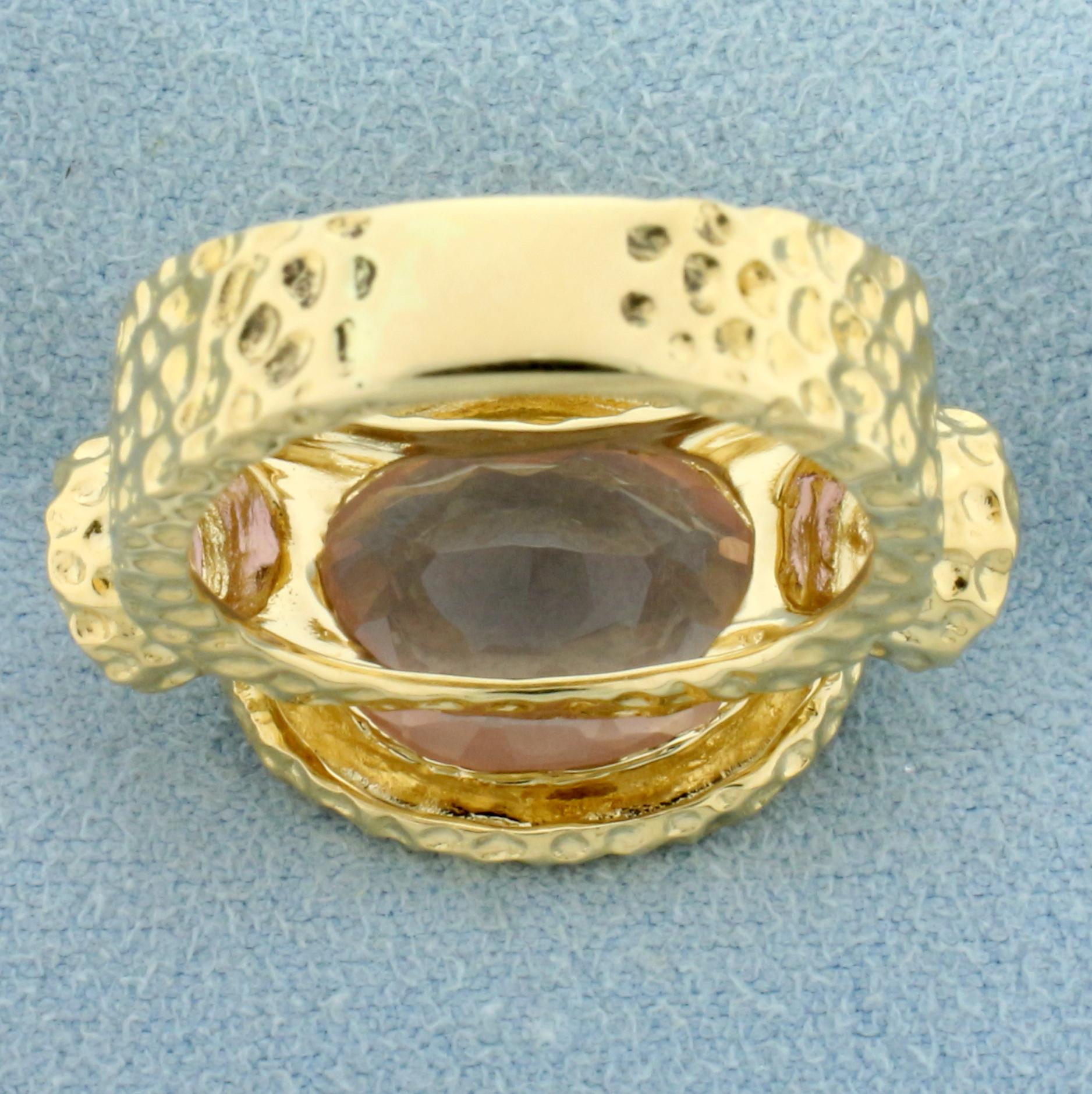 Rose Quartz And Amethyst Ring In 14k Yellow Gold