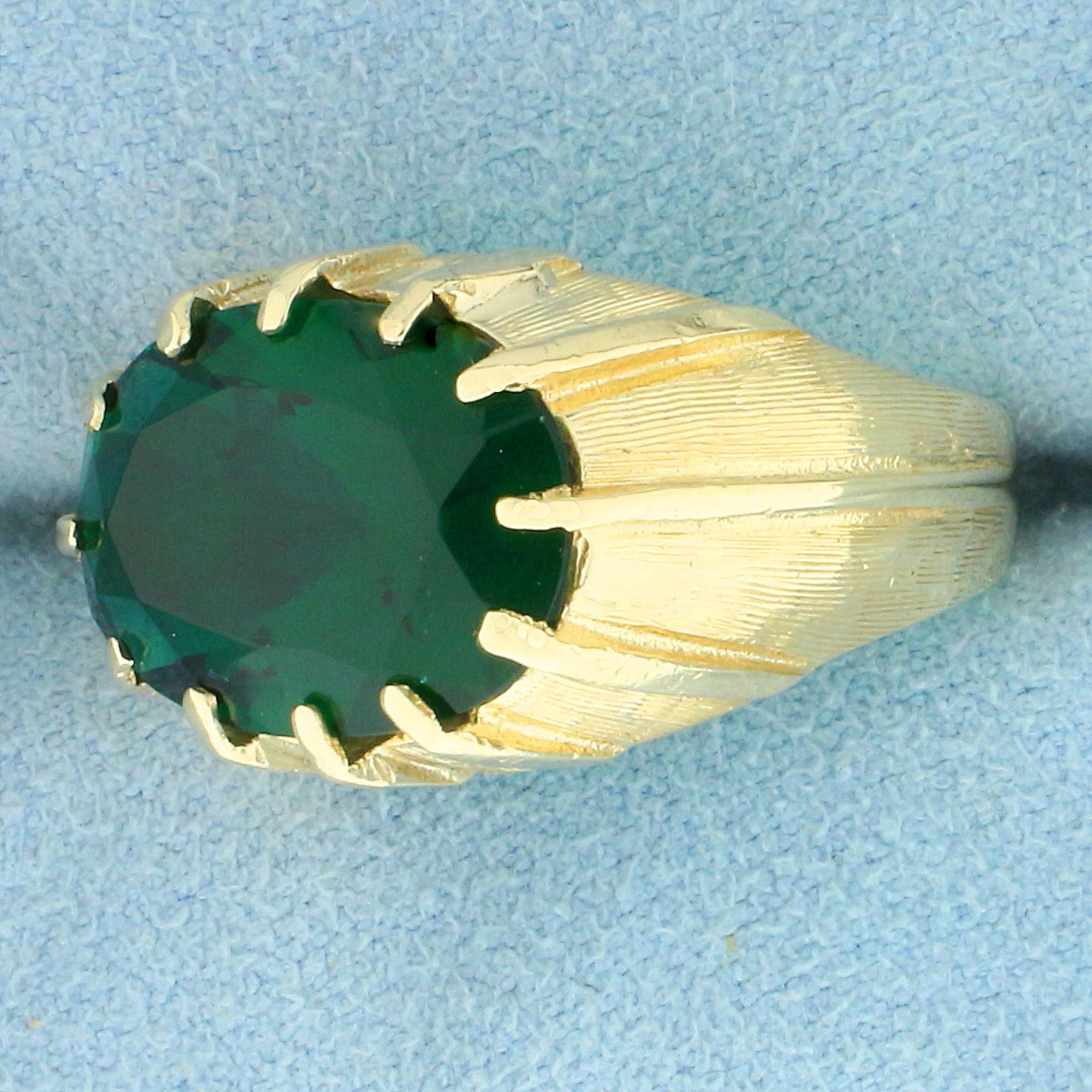Antique Synthetic Emerald Solitaire Ring In 14k Yellow Gold