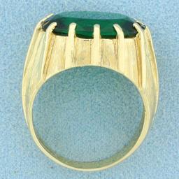 Antique Synthetic Emerald Solitaire Ring In 14k Yellow Gold