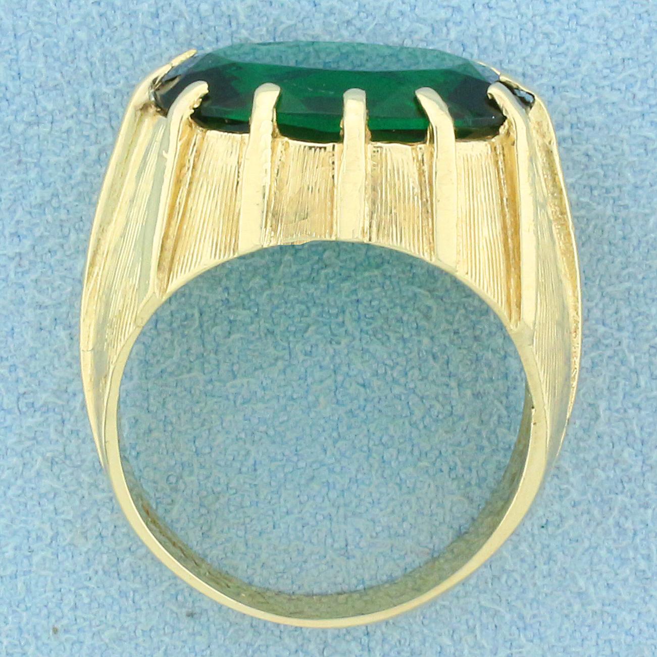 Antique Synthetic Emerald Solitaire Ring In 14k Yellow Gold