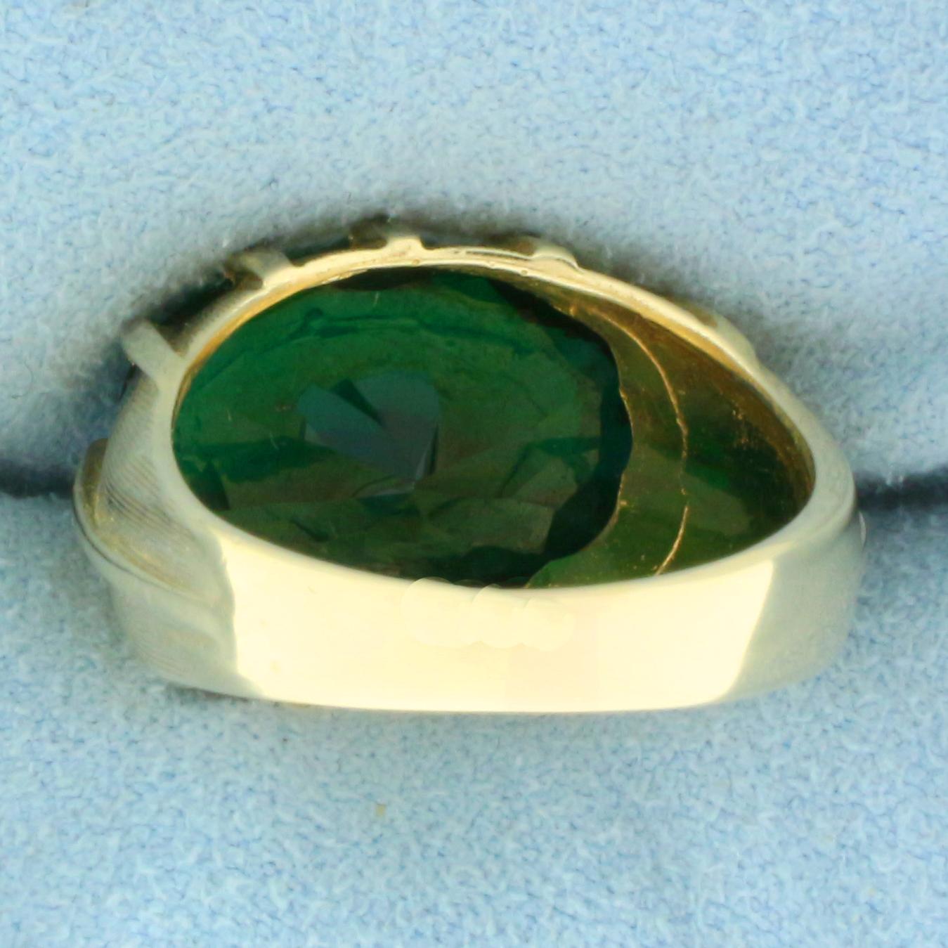 Antique Synthetic Emerald Solitaire Ring In 14k Yellow Gold