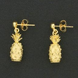 Pineapple Dangle Earrings In 14k Yellow Gold