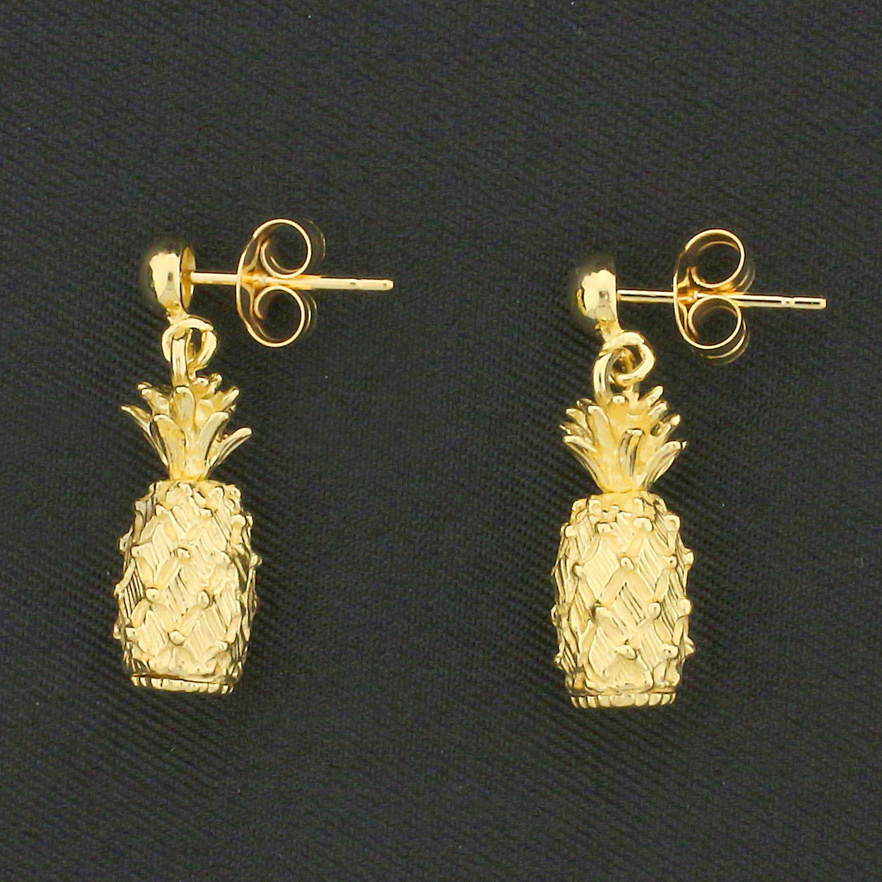 Pineapple Dangle Earrings In 14k Yellow Gold