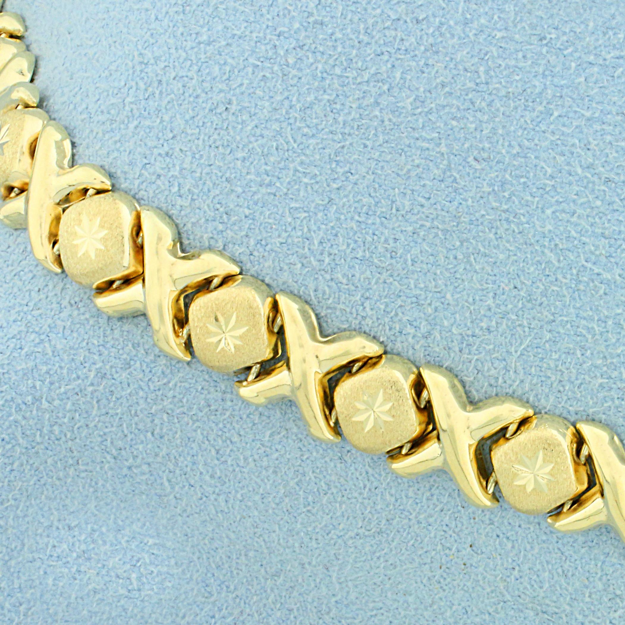Diamond Cut X And O Link Bracelet In 14k Yellow Gold