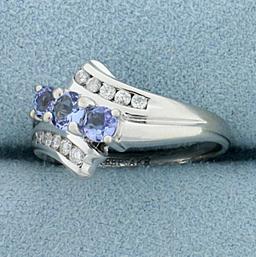 Over 1/2ct Tw Synthetic Tanzanite And Diamond Ring In 14k White Gold