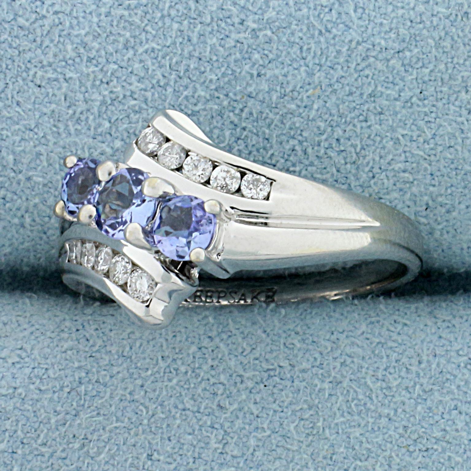 Over 1/2ct Tw Synthetic Tanzanite And Diamond Ring In 14k White Gold