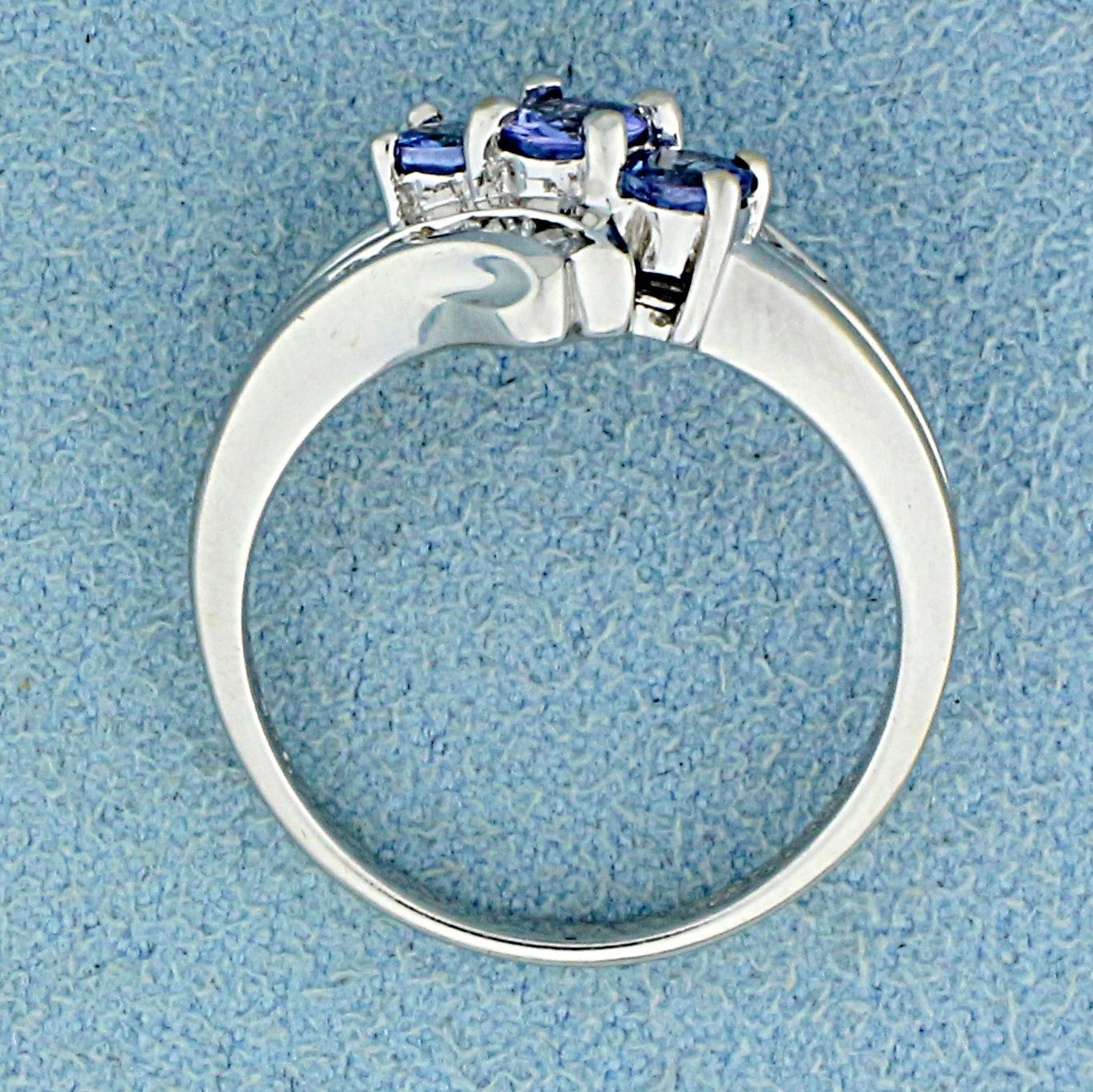 Over 1/2ct Tw Synthetic Tanzanite And Diamond Ring In 14k White Gold