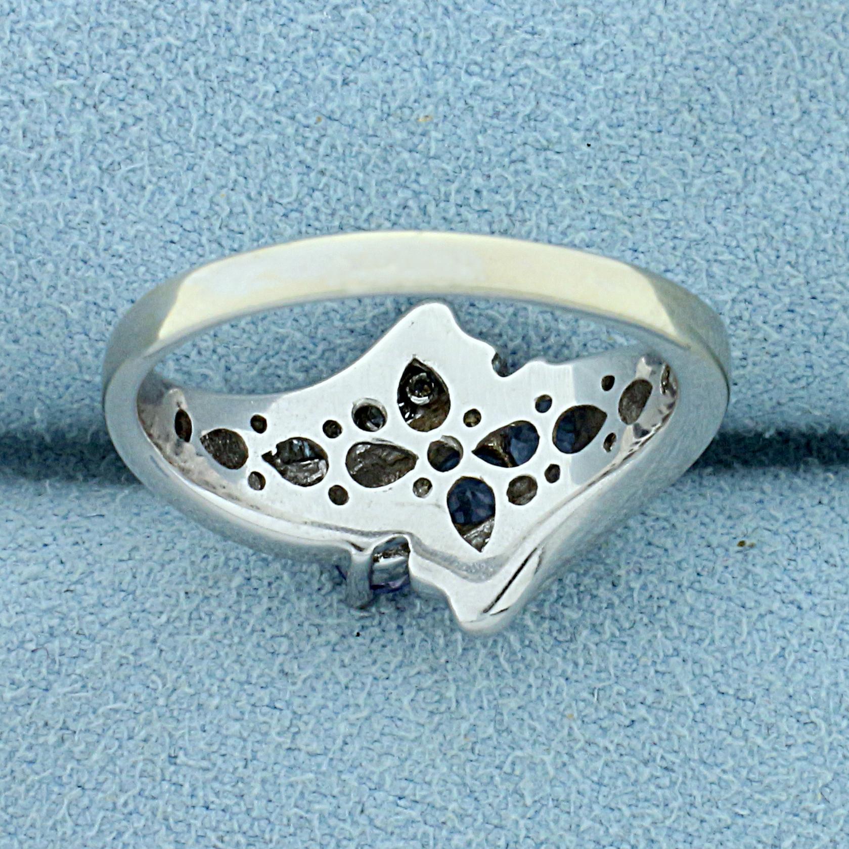 Over 1/2ct Tw Synthetic Tanzanite And Diamond Ring In 14k White Gold