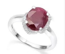 3.7ct Ruby & Diamond Ring In Sterling Silver