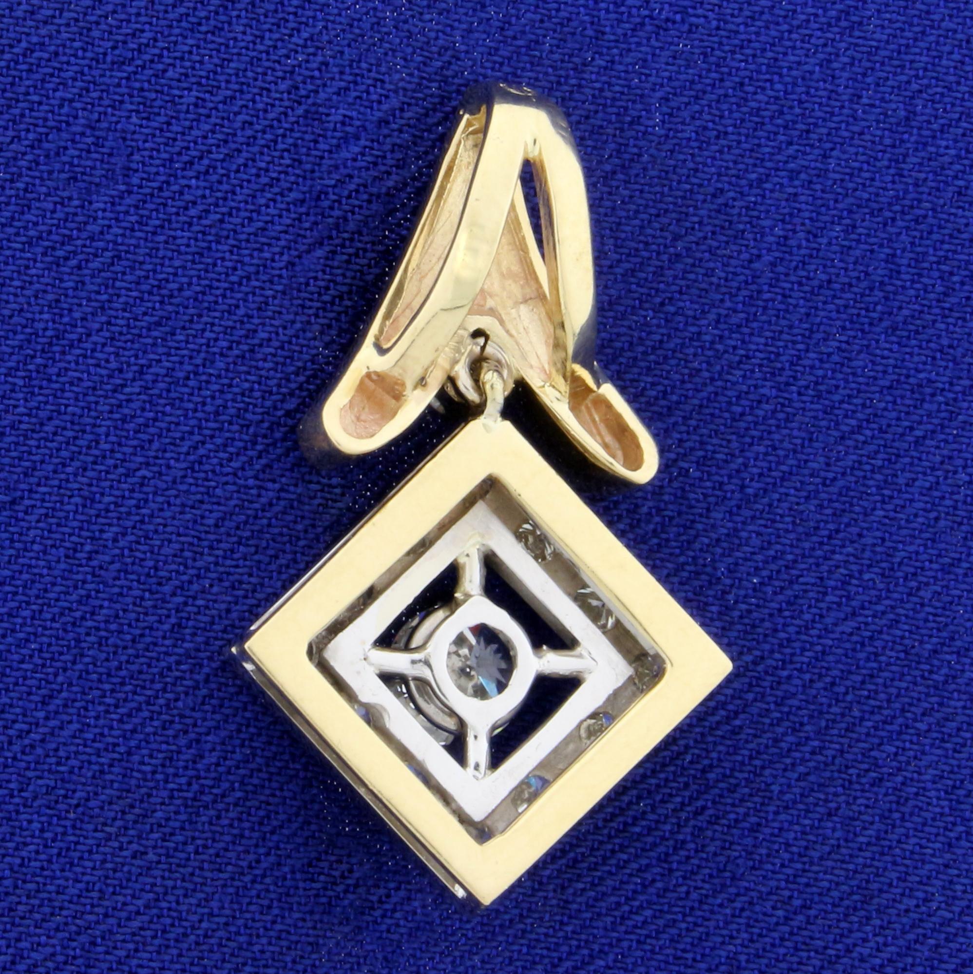 Unique 1.5ct Tw Chevron Design Diamond Pendant In 14k Yellow And White Gold