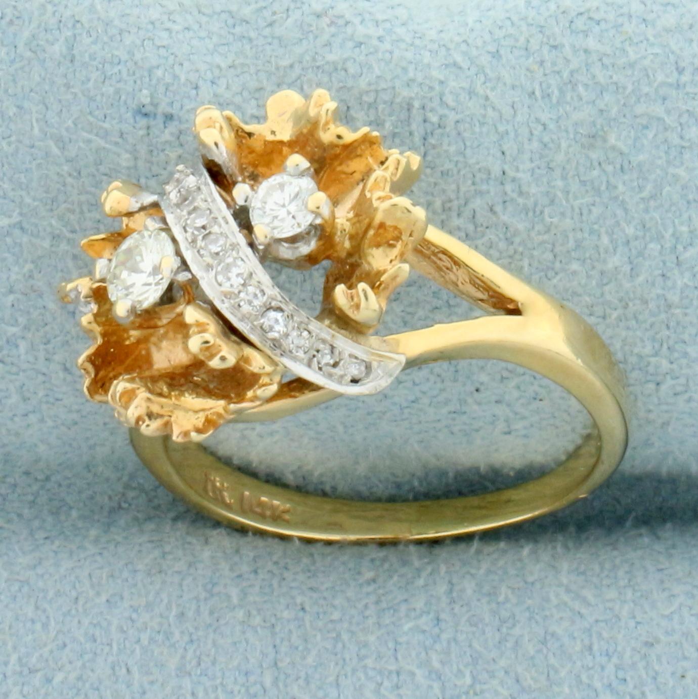 Designer 1/3ct Tw Diamond Ring In 14k Yellow And White Gold