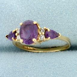 2ct Tw Amethyst And Diamond Ring In 14k Yellow Gold
